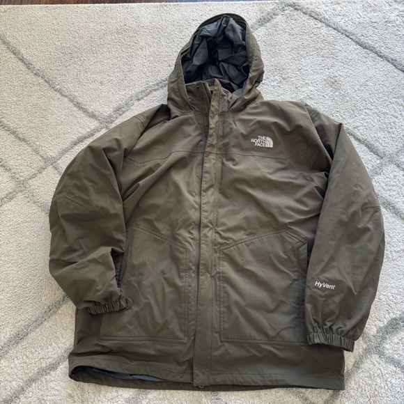 THE NORTH FACE 550 Hyvent Dark Green Parka Jacket inner gray puffer coat XXXL - Picture 1 of 12